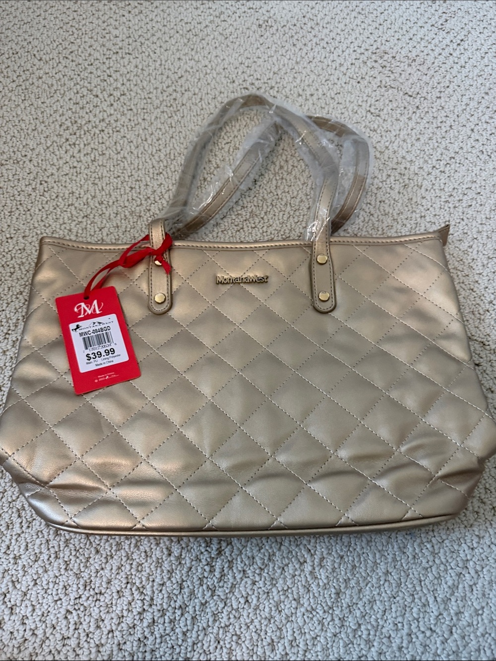 Montana West Quilted Metallic Gold Tote